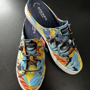 Sperry Crest Vibe Coral Floral Navy Multicolour Mule Sneaker - Size 10